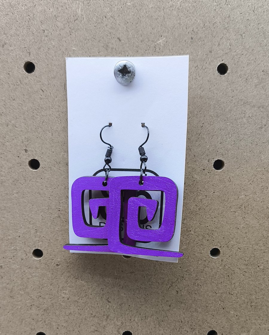 Purple Geometric Wooden Earrings