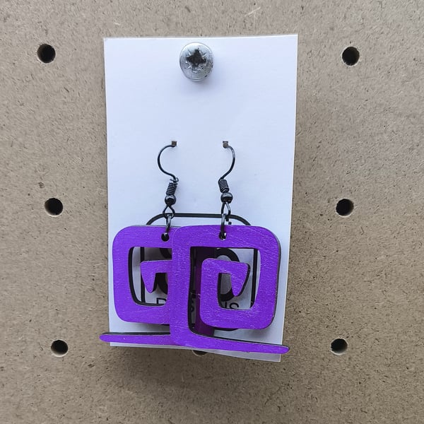Purple Geometric Wooden Earrings