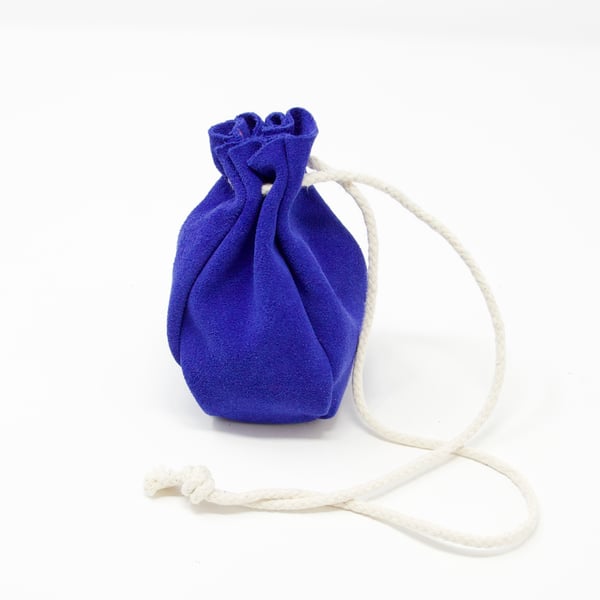 Royal blue suede drawstring pouch
