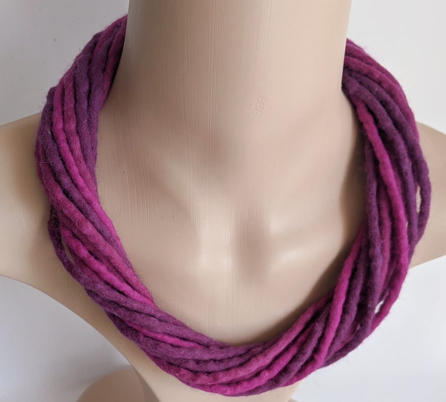 The Twist: felted cord necklace in shades of pinky purple