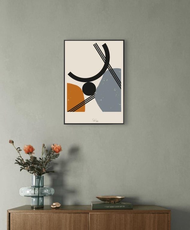 Digital Hand Drawn Abstract Art Print Neutral Geometric Scandinavian Decor
