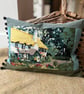 Country Cottage tapestry cushion cover with pompoms