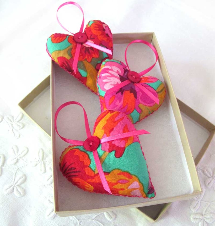 SET OF 3 LAVENDER BAGS - HEART SHAPED AND HAND EMBROIDERED