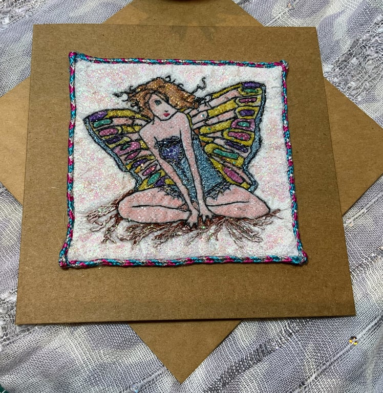 Wood Nymph Fairy Textile Art Card