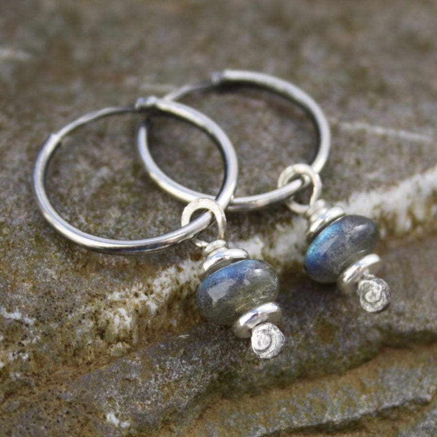 Blue flash Labradorite and silver earrings