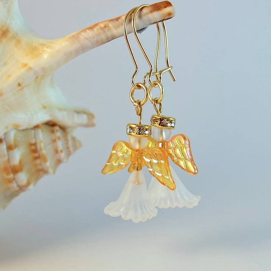 Golden Christmas Angel Earrings, Stocking Filler, Secret Santa Gift For Her