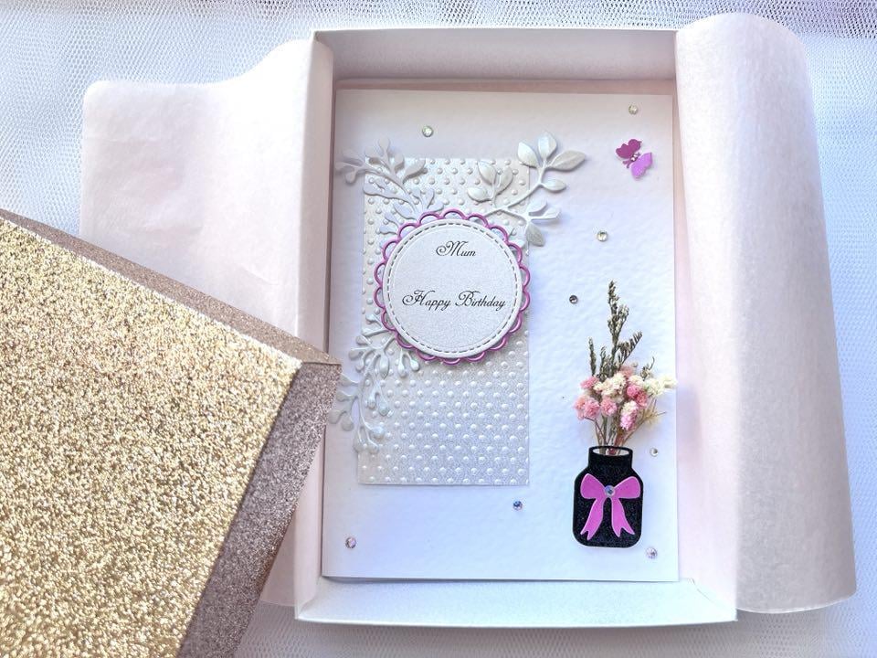 Personalized Dried Flower Birthday Card: Handmade Box Card C623
