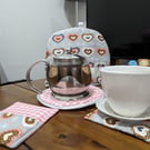 Mrs Claus Tea Set: Grey Patch Hearts Design