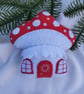 Handmade Felt Mushroom House  Red Christmas Ornament 