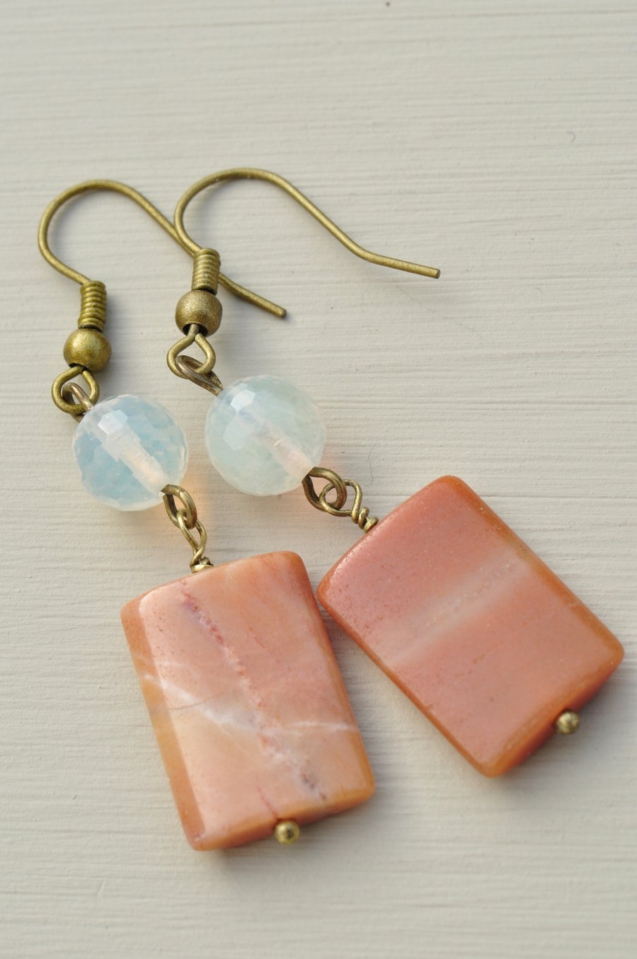 Handmade Orange Agate and Quartz Bead Earrings