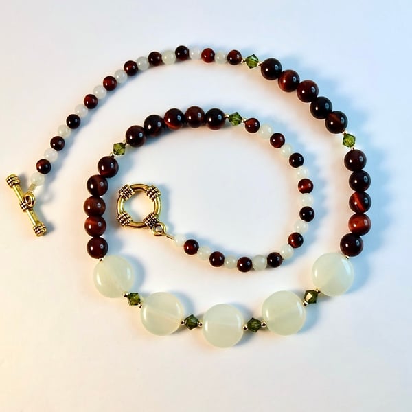 Red Tiger's Eye And New Jade Necklace - Handmade In Devon