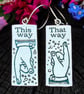 Handmade silver earrings, pointing finger, printmaking, vintage retro look - Image 1