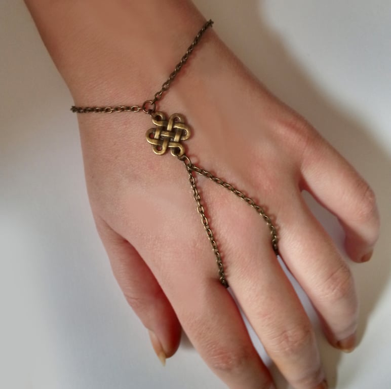 Bronze Celtic Knot Hand Harness Slave Chain Bracelet