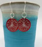 Red aluminium circle tree earrings with silver ring - Image 4
