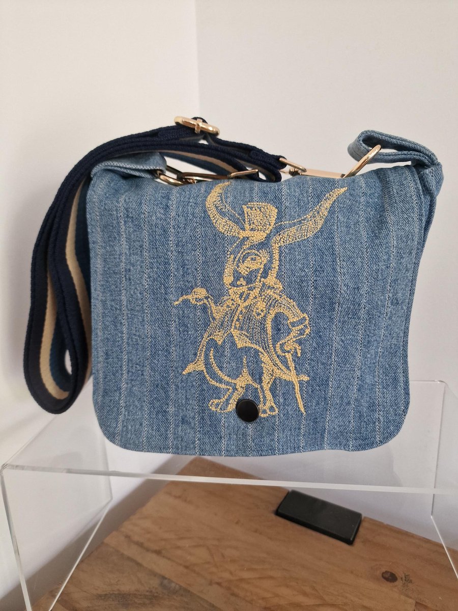 Handmade Dapper Rabbit Upcycled Denim Crossbody Bag