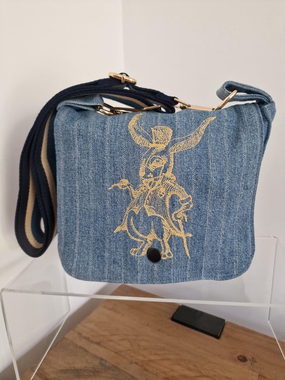 Handmade Dapper Rabbit Upcycled Denim Crossbody Bag