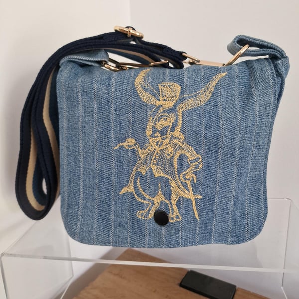Handmade Dapper Rabbit Upcycled Denim Crossbody Bag