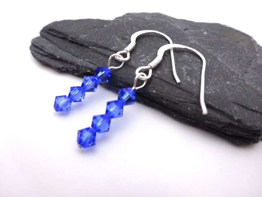 blue crystal earrings, sterling silver jewellery
