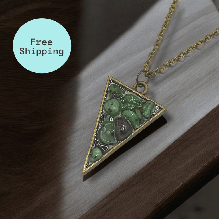 Ruby Zoisite Brass plated Triangle Worry Stone Necklace - Free Postage