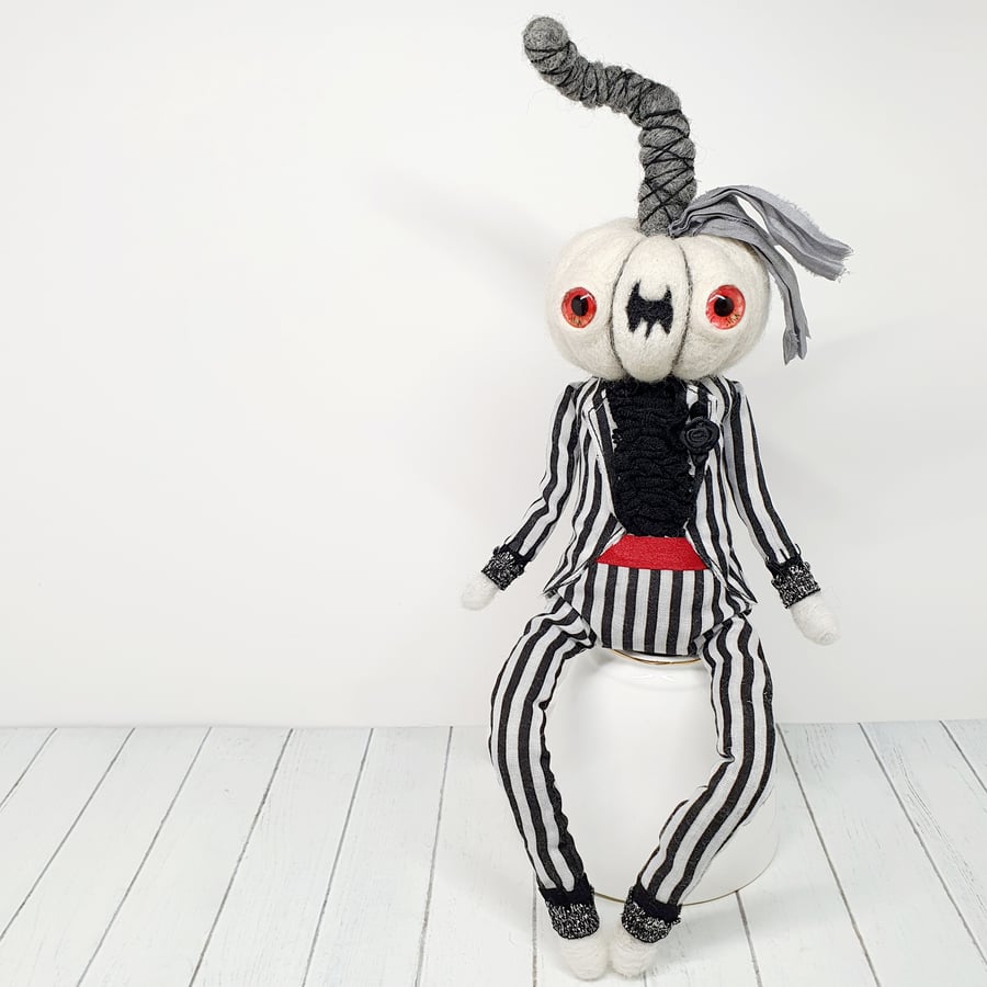 White Needlefelted Pumpkin Art Doll