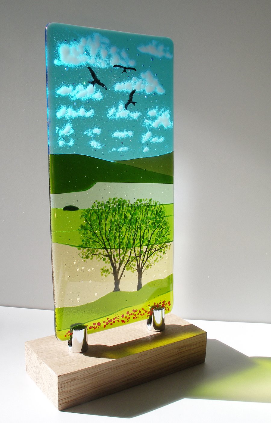 Red Kite Landscape fused glass panel
