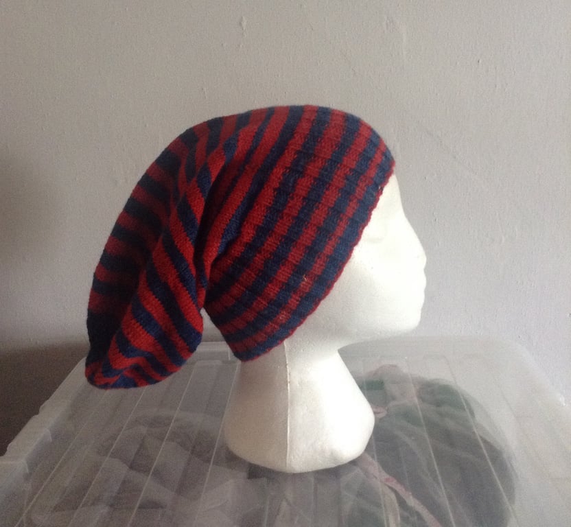 Slouch Hat Vegan Friendly Bamboo Red Blue Stripes 