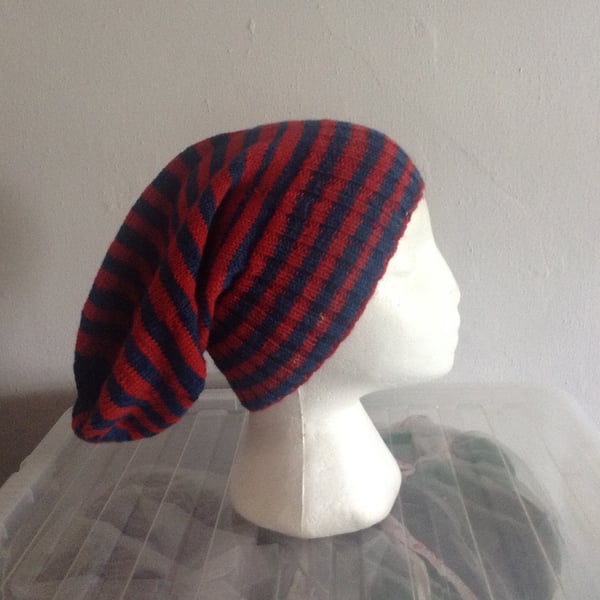 Slouch Hat Vegan Friendly Bamboo Red Blue Stripes 