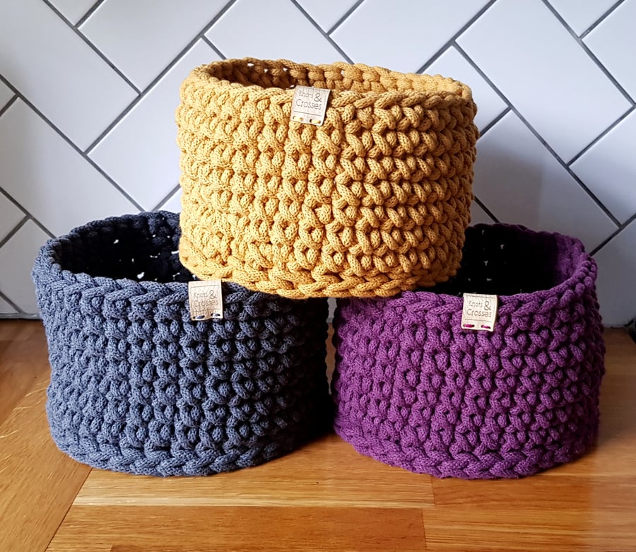 Large Crochet Basket, 16 Colour Choices, Recycled Cord, Storage