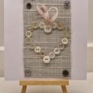 Handmade card love heart neutral buttons pink ribbon 