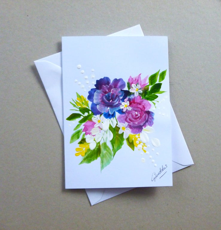 hand painted floral blank card ( ref FA 450 D2 )