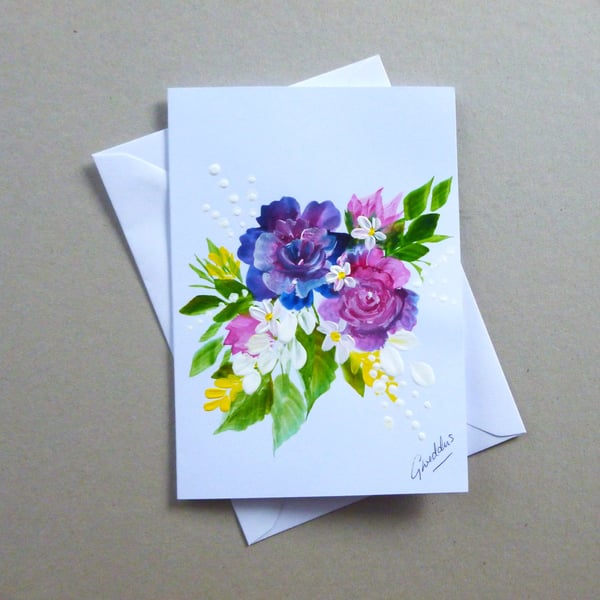 hand painted floral blank card ( ref FA 450 D2 )