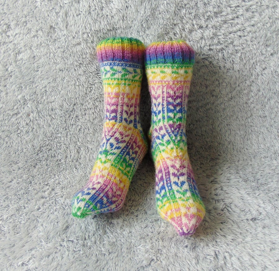 Hand Knitted Ladies' Socks, Patterned Pastel Socks, Beautiful Footwear