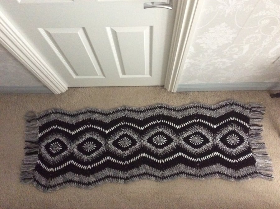 Nordic style crochet floor runner, rug,