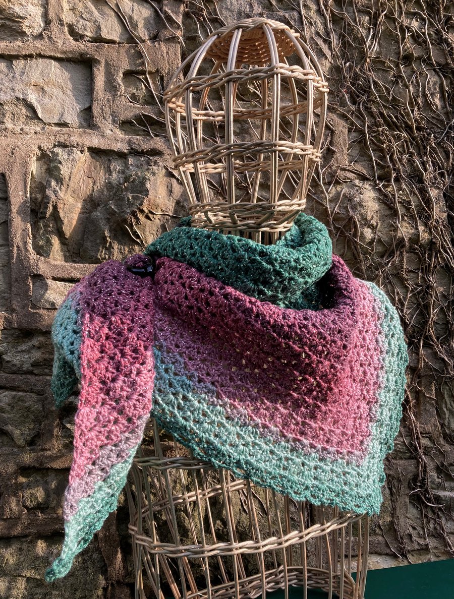 SALE Twinkle Peppermint Handmade Triangular Shawl 