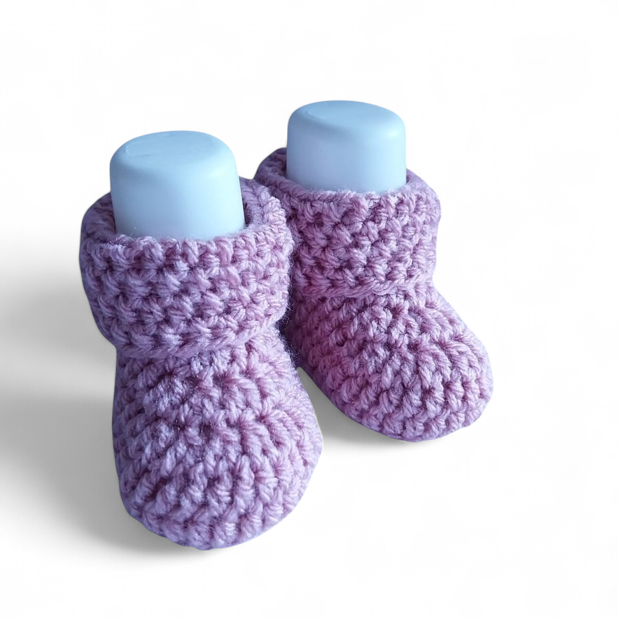 Baby Girl Crocheted Booties, Newborn to 3 Months, Rose Pink, Gender Reveal Gift,