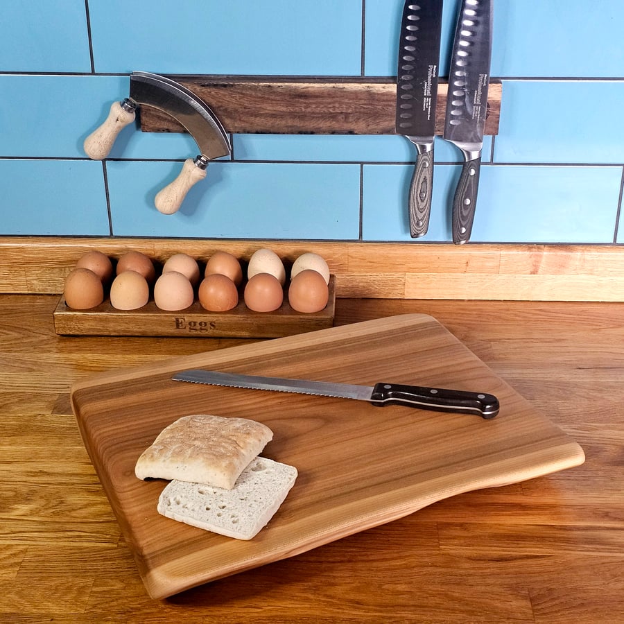 Chopping Board, Cutting Board Live Edge Cherry, free Board Balm - 40x30-32.5x4cm