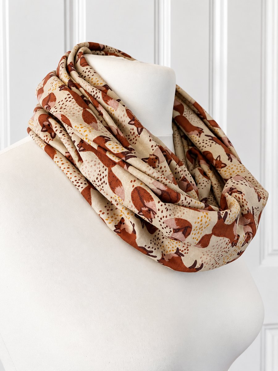 Cute Fox Infinity Scarf, 100% cotton 