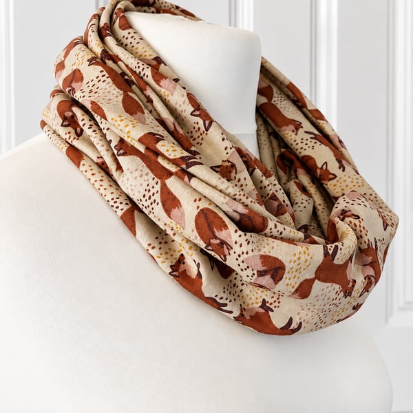 Cute Fox Infinity Scarf, 100% cotton 