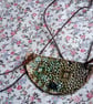 ceramic necklace pendant handmade- green semi circle