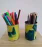 Upcycled Decoupaged Tin – Yellow Floral & Peacock Blue Mixed Design - Image 4