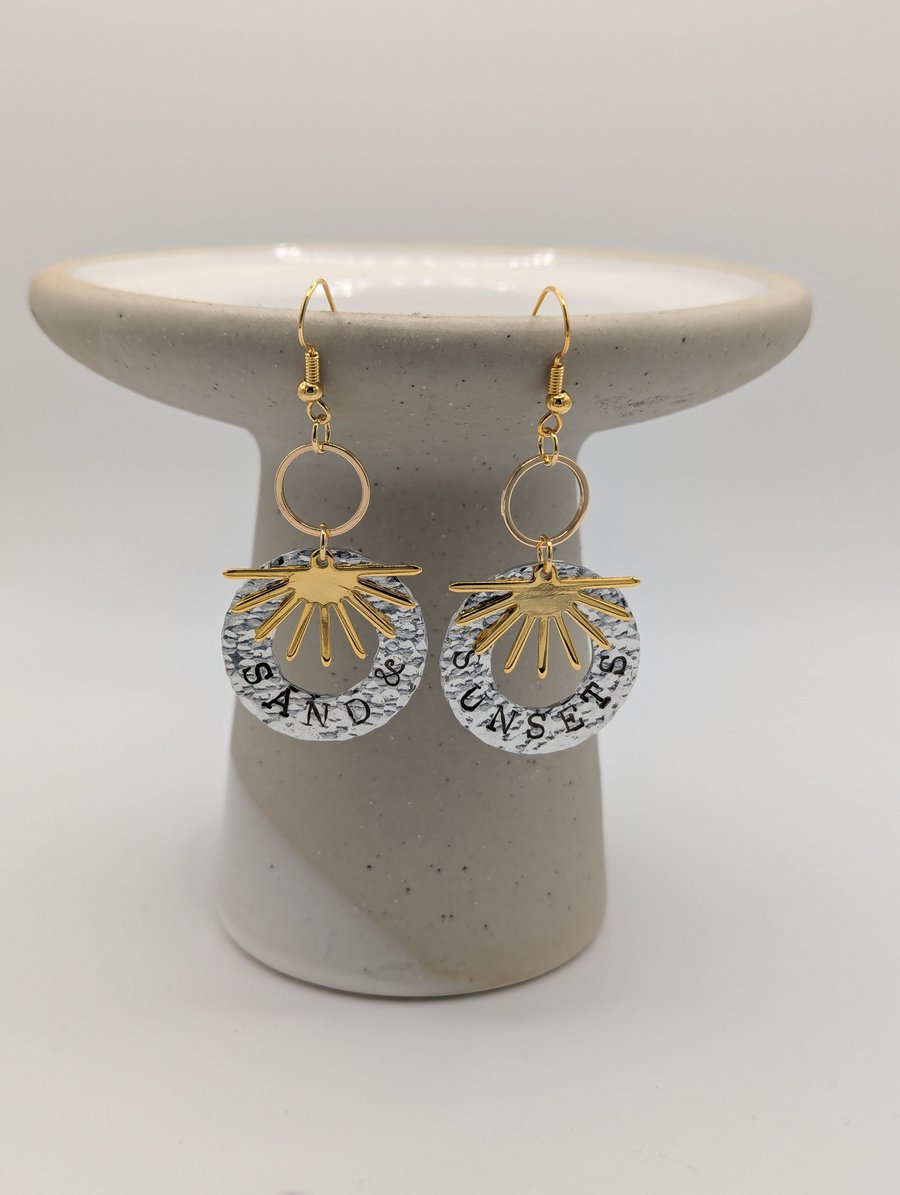  'Sand & Sunsets' Mixed Metal Dangle Earrings With Hammered Texture