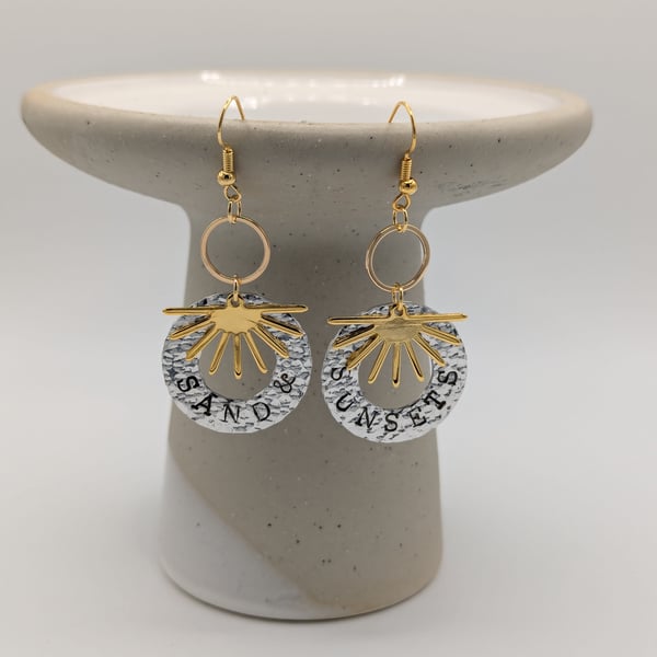  'Sand & Sunsets' Mixed Metal Dangle Earrings With Hammered Texture