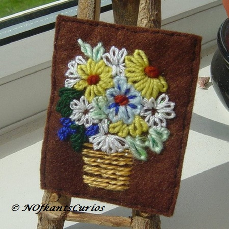 Vibrant Bouquet Embroidered Yarn and Felt ACEO.
