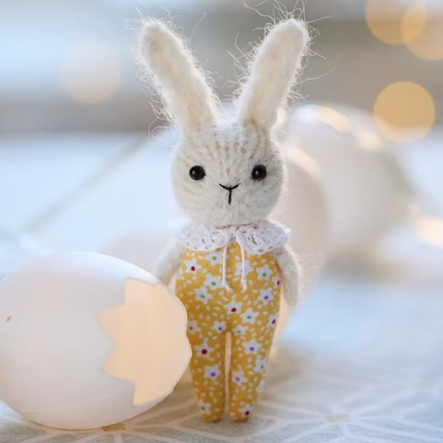 Easter Bunny, miniature rabbit doll, yellow outfit