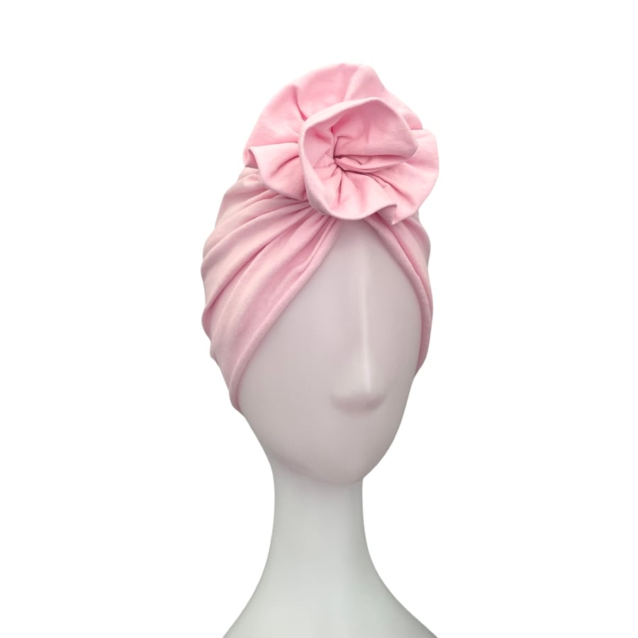 Light Pink Rosette Turban for Women, Pink Hair Turban, Turban Hair Wrap, Autumn 