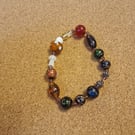 Brown tan lampwork beaded bracelet with mushroom beads large size