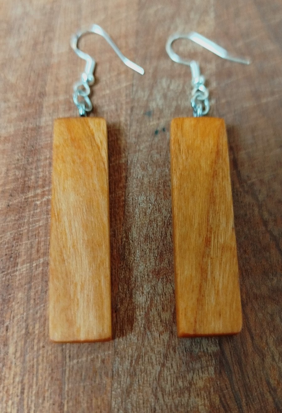 Handmade Wooden Earrings - Long Geometric Rectangles in Cherry