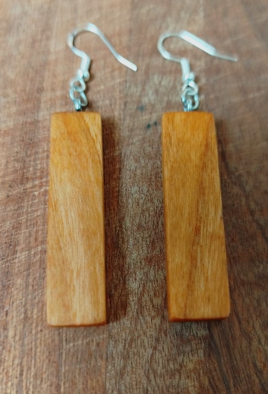 Handmade Wooden Earrings - Long Geometric Rectangles in Cherry