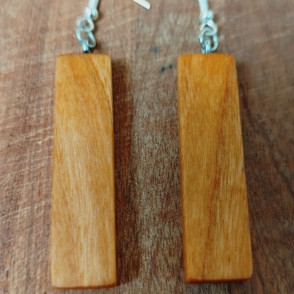 Handmade Wooden Earrings - Long Geometric Rectangles in Cherry