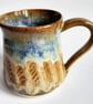Mug Patterned Brown Blue Glazed  - Hand Thrown Stoneware Ceramic Mug 